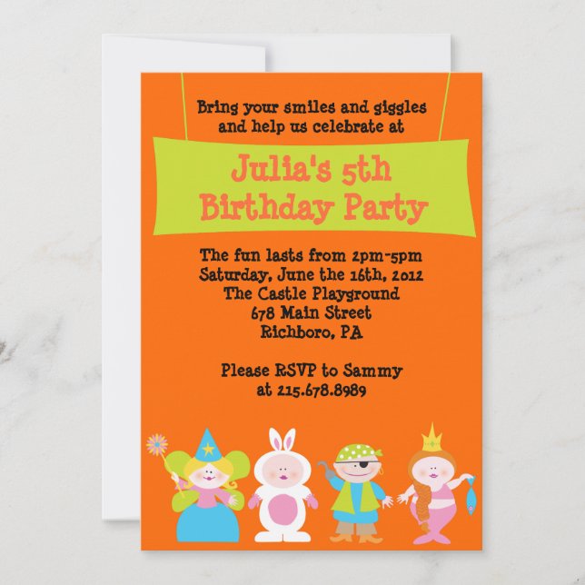 Invitación de cumpleaños de Fiesta de disfraces de (Anverso)