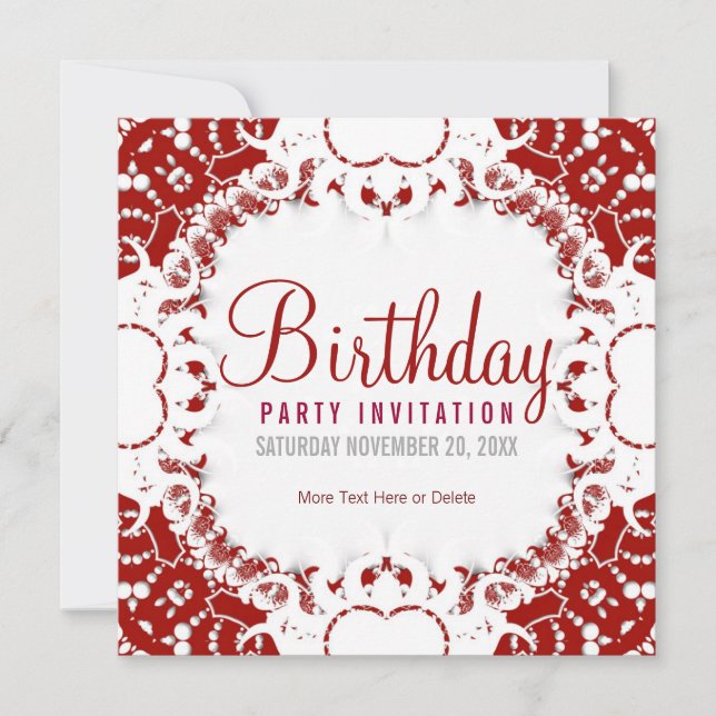 Invitación de cumpleaños de fiesta de encaje digit (Anverso)