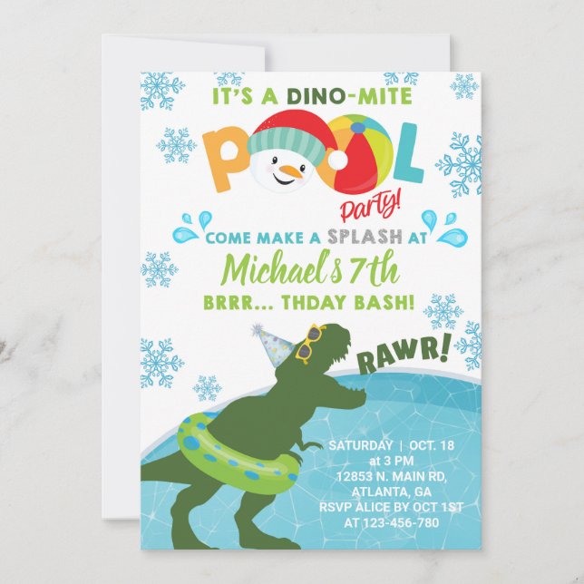 Invitación de cumpleaños de fiesta de la piscina c (Anverso)