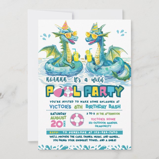 Invitación de cumpleaños de Fiesta de la piscina d (Anverso)