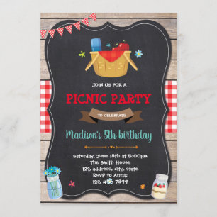 Invitación de cumpleaños de fiesta de picnic lindo
