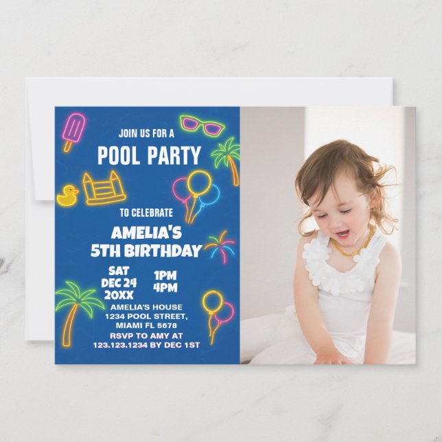 Invitación de cumpleaños de Fiesta de piscina bril (Anverso)