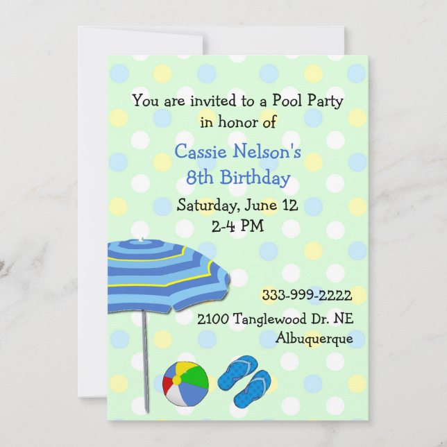 Invitación de cumpleaños de Fiesta de piscina colo (Anverso)