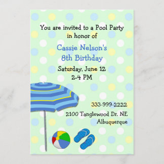 Invitación de cumpleaños de Fiesta de piscina colo