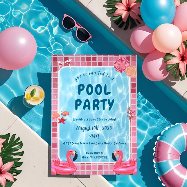 Invitación de cumpleaños de Fiesta de piscina de d (Subido por el creador)