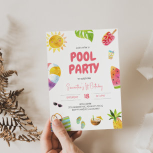 Invitación de cumpleaños de Fiesta de piscina de d