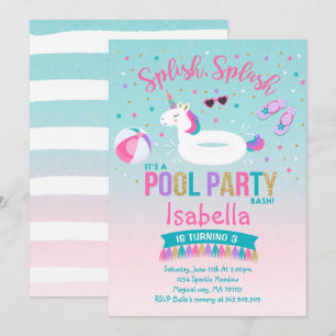Invitación de cumpleaños de Fiesta de piscina de u