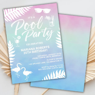 Invitación de cumpleaños de fiesta de piscina de v