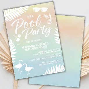 Invitación de cumpleaños de fiesta de piscina de v