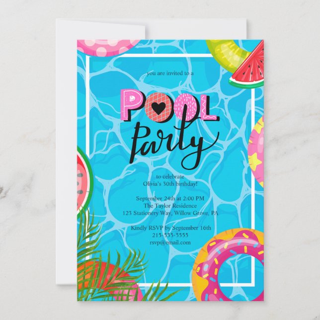 Invitación de cumpleaños de Fiesta de piscina mode (Anverso)