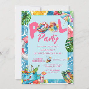 Invitación de cumpleaños de Fiesta de piscina mode