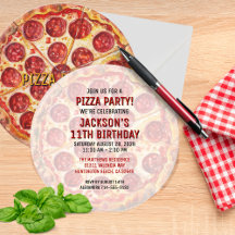 Invitación de cumpleaños de Fiesta de Pizza redond