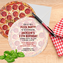 Invitación de cumpleaños de Fiesta de Pizza redond