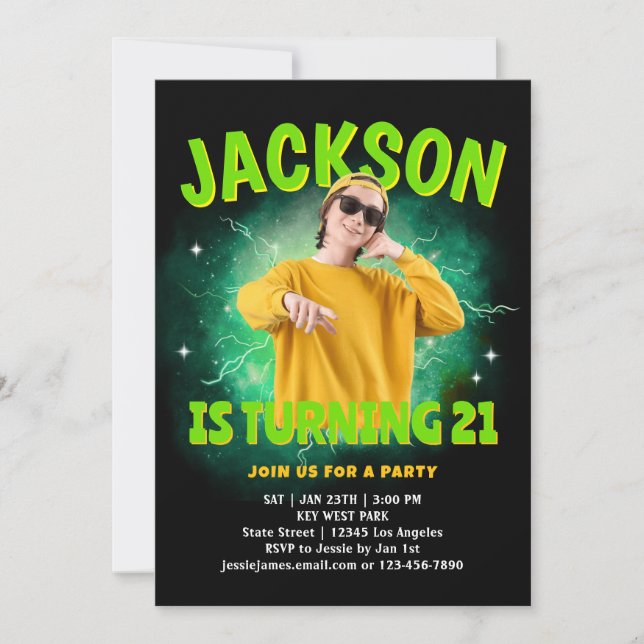 Invitación de cumpleaños de fiesta de rap personal (Anverso)