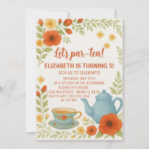 Invitación de cumpleaños de Fiesta de té con elega