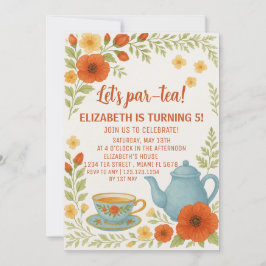 Invitación de cumpleaños de Fiesta de té con elega