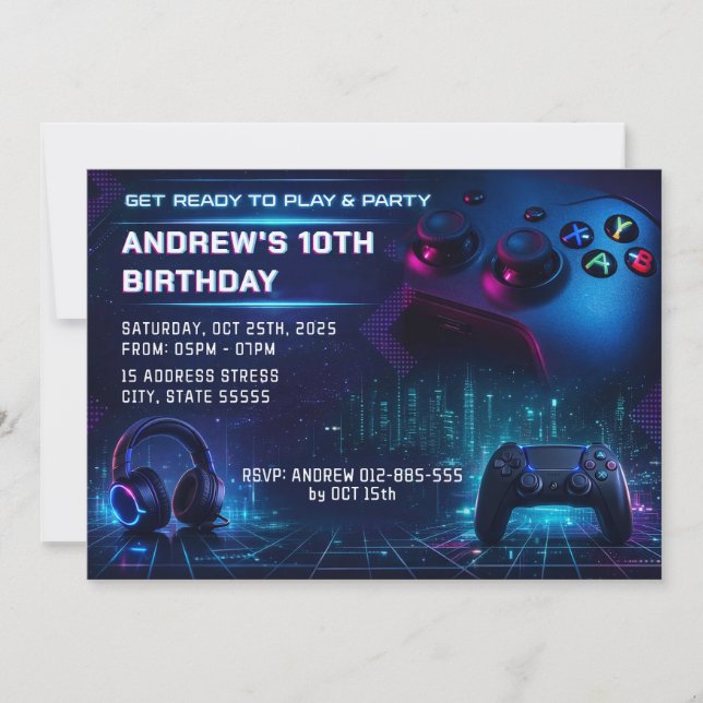 Invitación de Cumpleaños de Fiesta de Videojuegos  (Anverso)