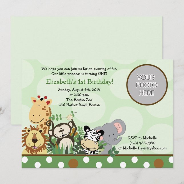 Invitación de cumpleaños de Fiesta del Zoológico d (Anverso / Reverso)