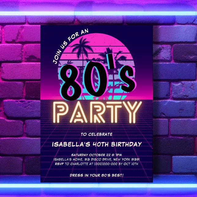 Invitación de cumpleaños de Fiesta disco Retro 80 (Subido por el creador)