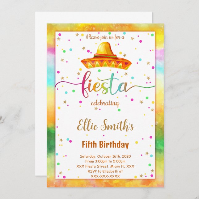 Invitación de cumpleaños de Fiesta editable (Anverso / Reverso)
