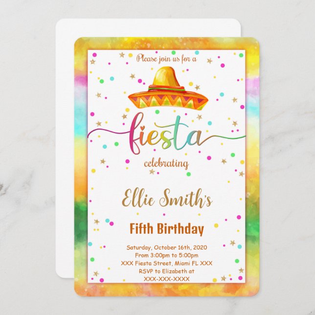Invitación de cumpleaños de Fiesta editable (Anverso / Reverso)