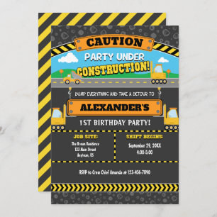 Invitación de cumpleaños de fiesta en construcción