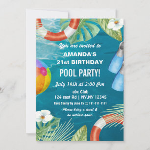 Invitación de cumpleaños de fiesta en piscina de v