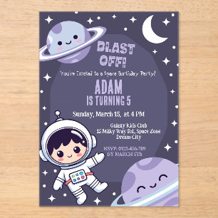 Invitación de cumpleaños de fiesta espacial   Astr