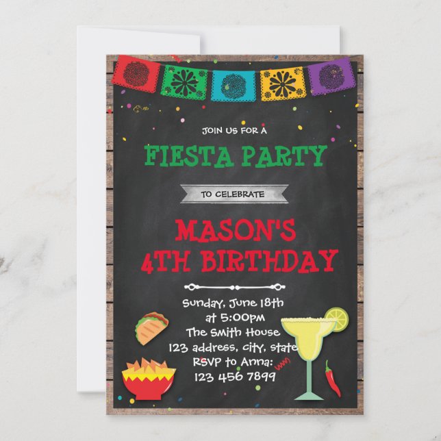 Invitación de cumpleaños de Fiesta fiesta (Anverso)