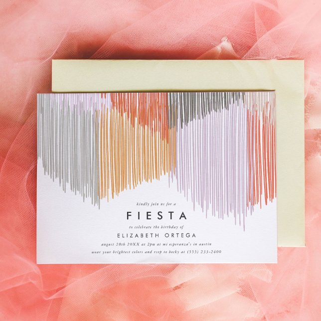 Invitación de cumpleaños de Fiesta Fringe (Pink Modern Fringe fiesta birthday party invitation.)