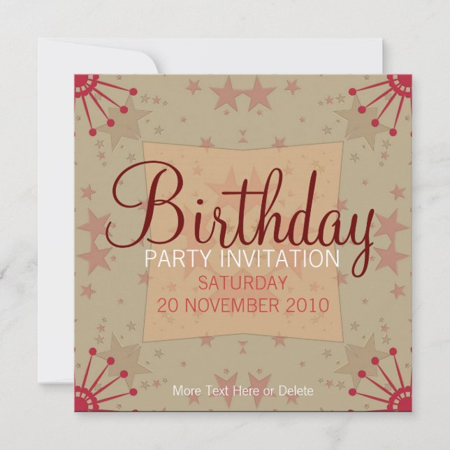 Invitación de cumpleaños de Fiesta FunStars (Anverso)