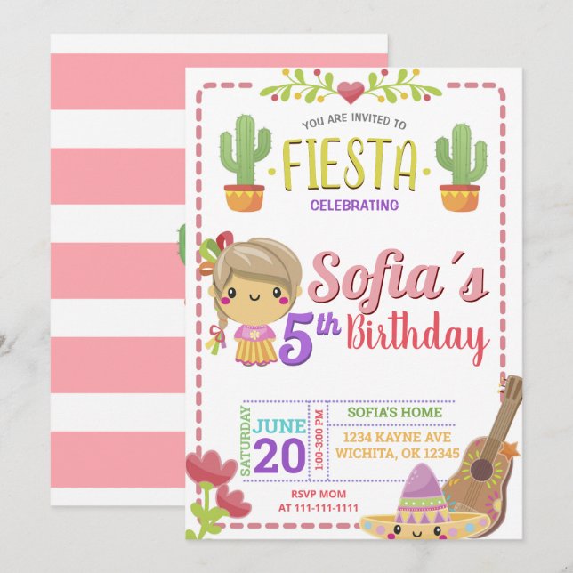 INVITACIÓN DE CUMPLEAÑOS DE FIESTA MEXICANA (Anverso / Reverso)