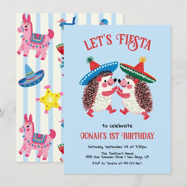 Invitación de cumpleaños de fiesta mexicana con er (Anverso / Reverso)