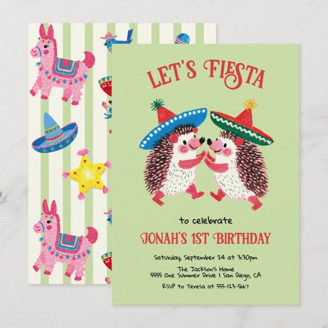 Invitación de cumpleaños de fiesta mexicana con er (Anverso / Reverso)