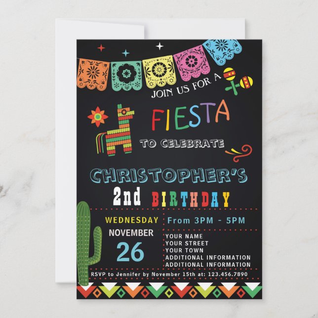 INVITACIÓN DE CUMPLEAÑOS DE FIESTA MEXICANA | FIES (Anverso)
