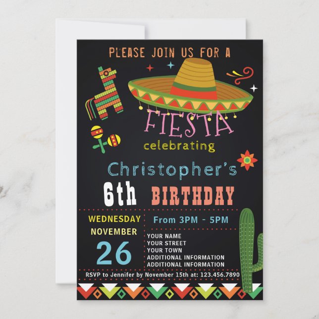 INVITACIÓN DE CUMPLEAÑOS DE FIESTA MEXICANA | FIES (Anverso)