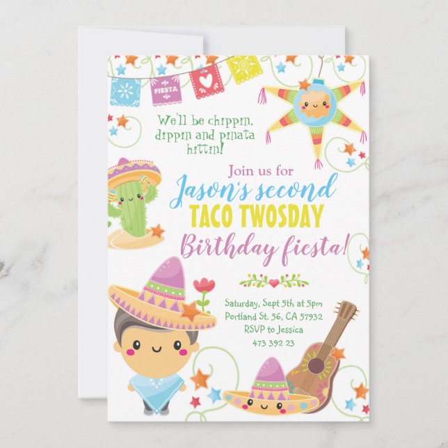 Invitación de cumpleaños de Fiesta Mexicana Pinata (Anverso)