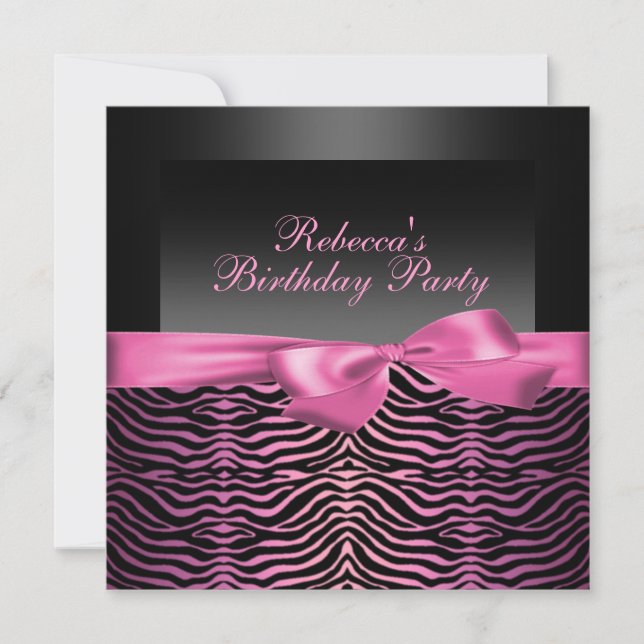 Invitación de cumpleaños de fiesta negro y rosa de (Anverso)