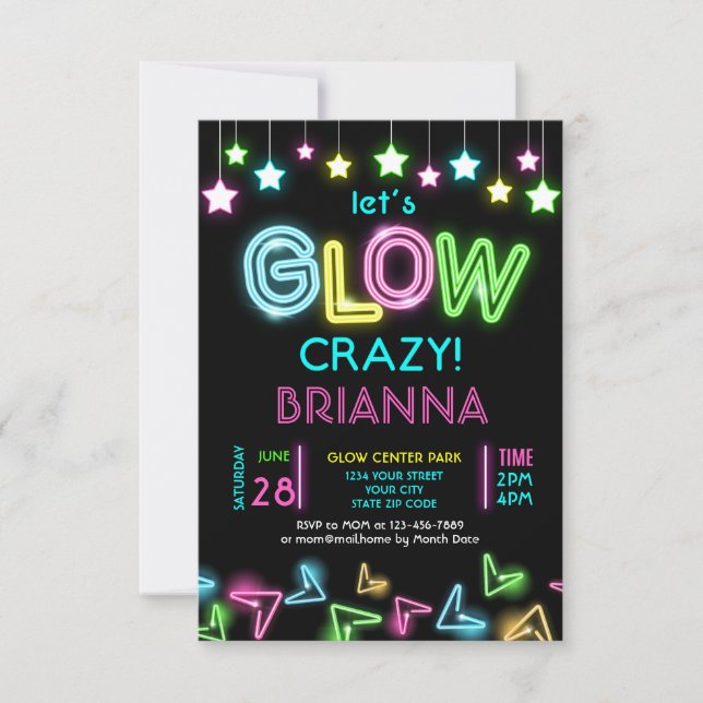 Invitación de cumpleaños de fiesta Neon glow -10 (Anverso)