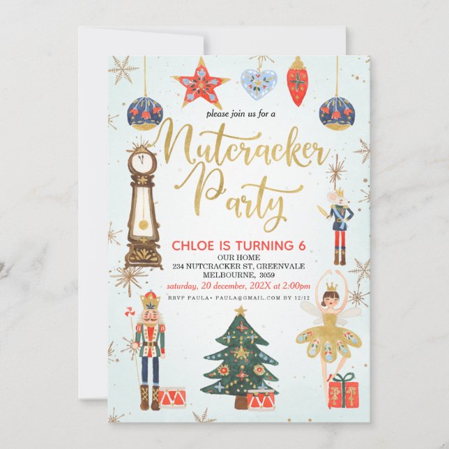 Invitación de cumpleaños de Fiesta Nutcracker (Anverso)