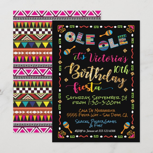 Invitación de cumpleaños de Fiesta Ole Ole (Anverso / Reverso)