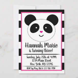 Invitación de cumpleaños de Fiesta panda a rayas