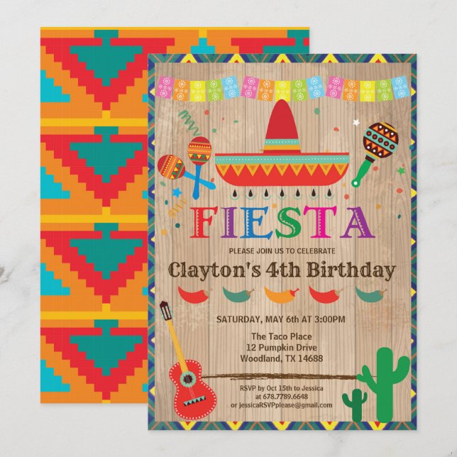 Invitación de cumpleaños de Fiesta para niño o niñ (Anverso / Reverso)