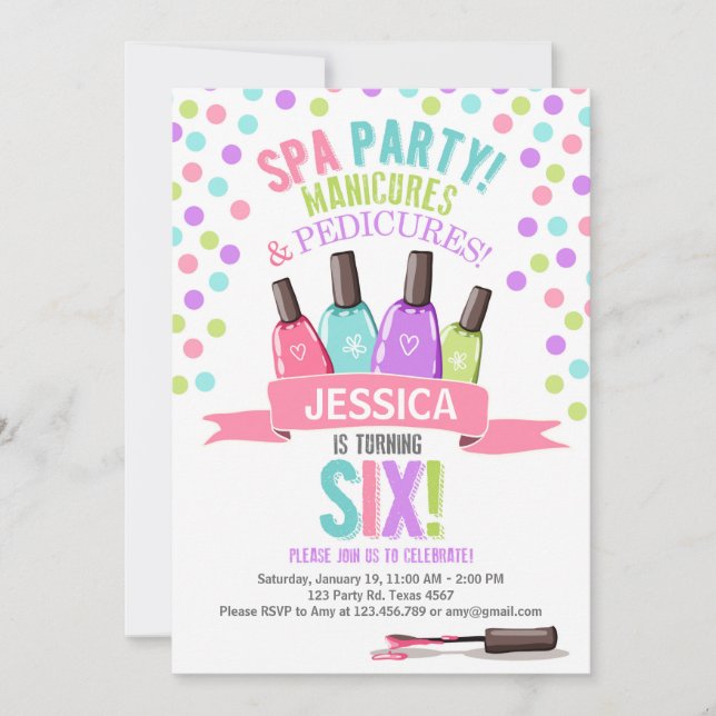 Invitación de cumpleaños de Fiesta Pink Purple Six (Anverso)