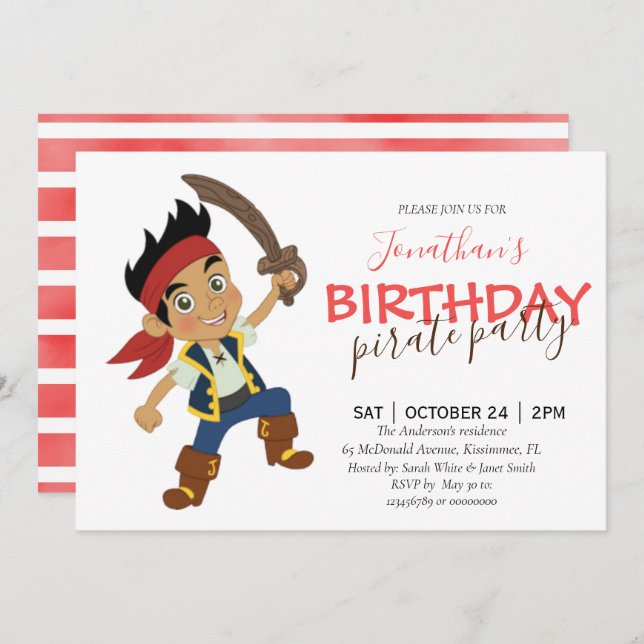 invitación de cumpleaños de fiesta pirata (Anverso / Reverso)