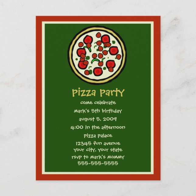 Invitación de cumpleaños de Fiesta Pizza (Anverso)