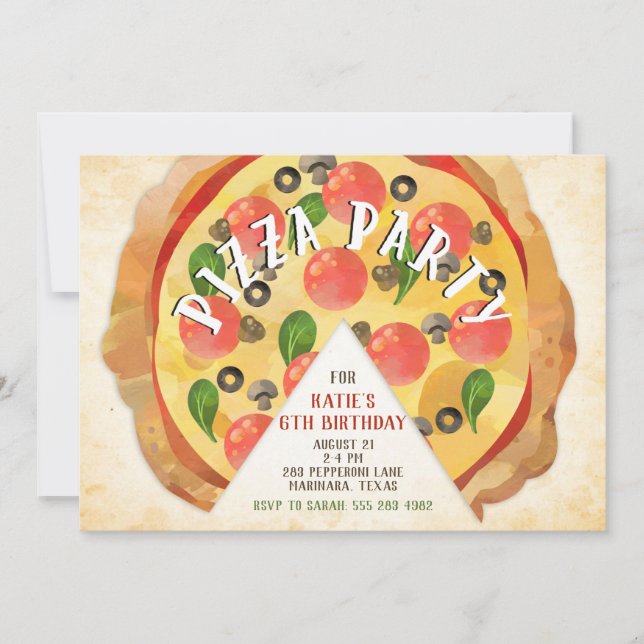 Invitación de cumpleaños de Fiesta Pizza (Anverso)