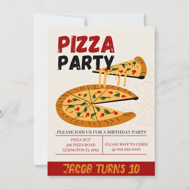Invitación de cumpleaños de Fiesta Pizza (Anverso)