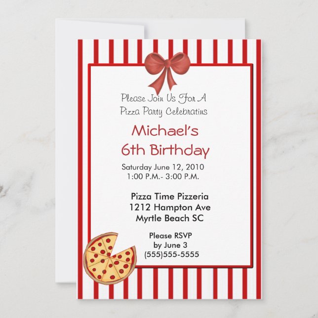 Invitación de cumpleaños de Fiesta Pizza (Anverso)