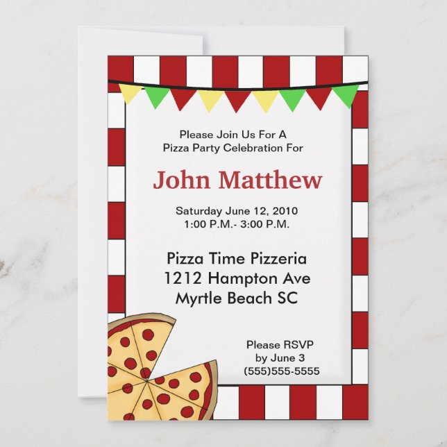 Invitación de cumpleaños de Fiesta Pizza (Anverso)